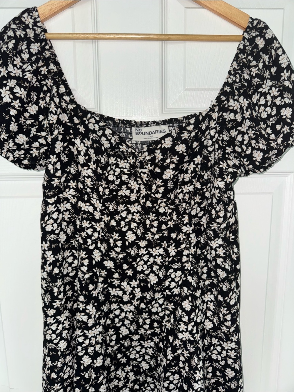 No Boundaries Black and White Floral Square Neck Tunic